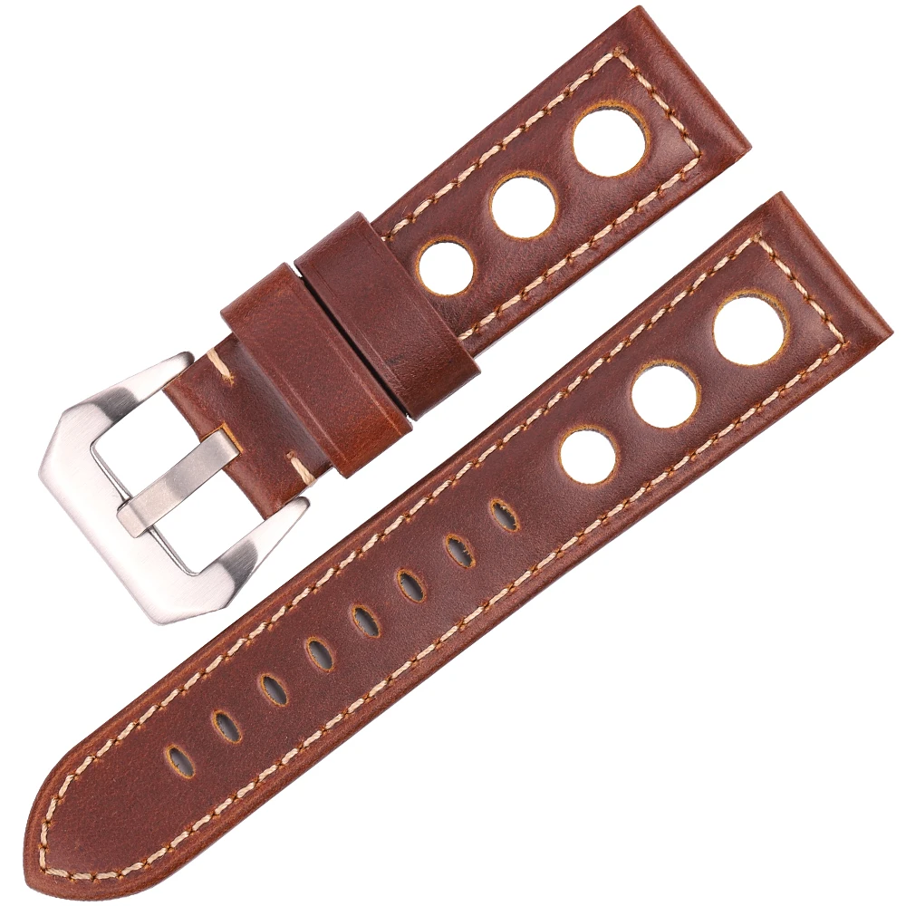 Rindsleder-Uhrenarmband aus echtem Leder, 20 mm, 22 mm, 24 mm, Unisex, Ölwachs, modisches Band mit Dornschließe