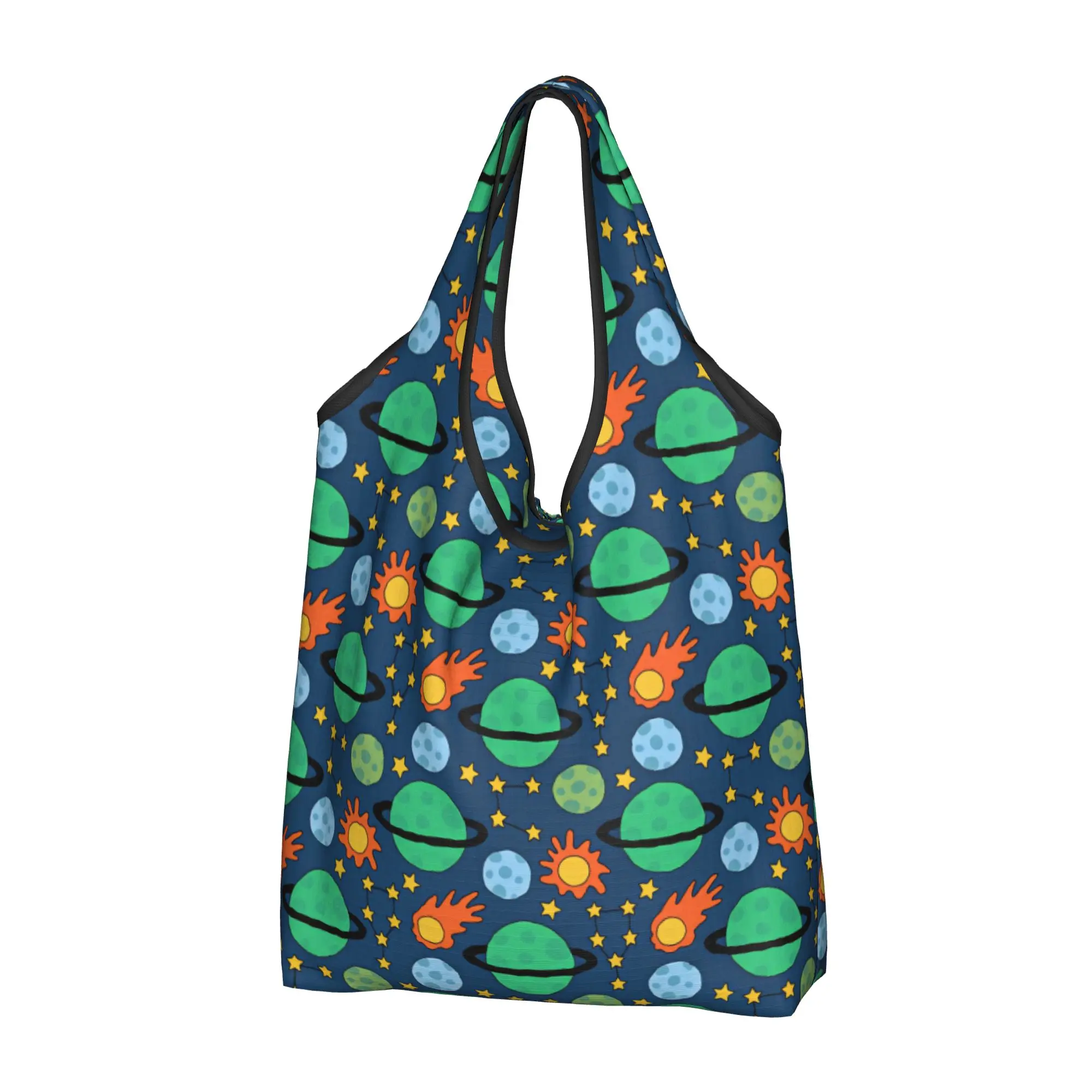 Reusable Universe Space With Planets And Stars Shopping Bag Women Tote Bag Portable  Grocery Shopper Bags