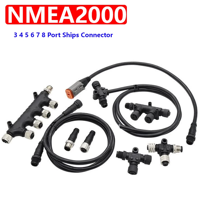 NMEA2000 5Pin 3 4 5 6 7 8 Waterproof  Port Ships Connector Outdoor 3 Way T-type Connector for Marine Yacht Use 4A 250V Plug IP68