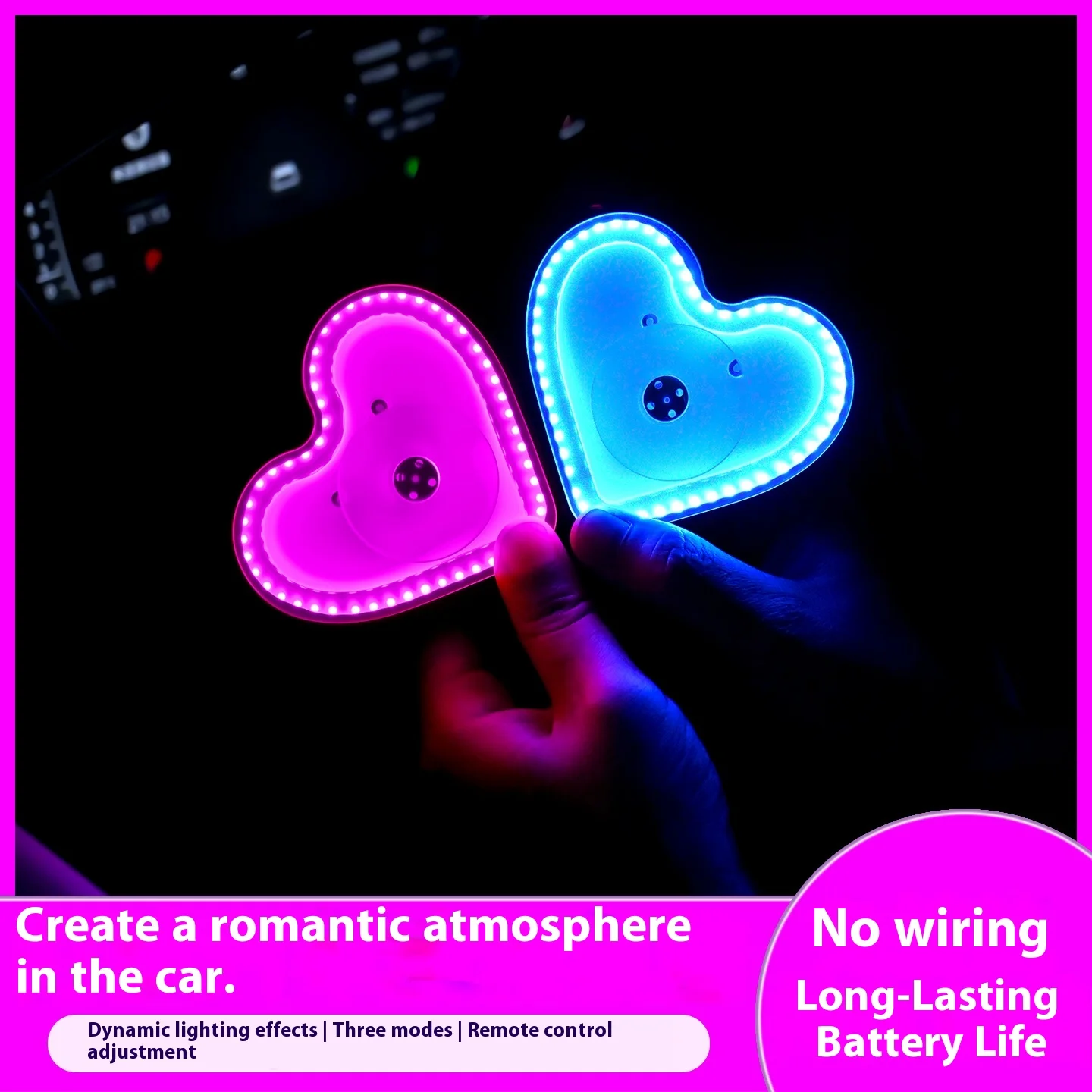 Car triangle window love light rear window illuminated interior decoration USB wiring free ambient light LED neon light