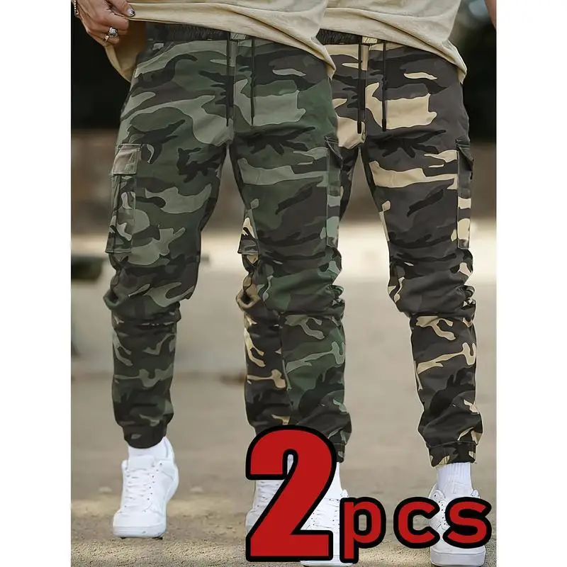 Men's Loose Camouflage Cargo Cotton Padded Joggers 2pcs Straight Leg Neutral Style Spring Collection Casual Pants