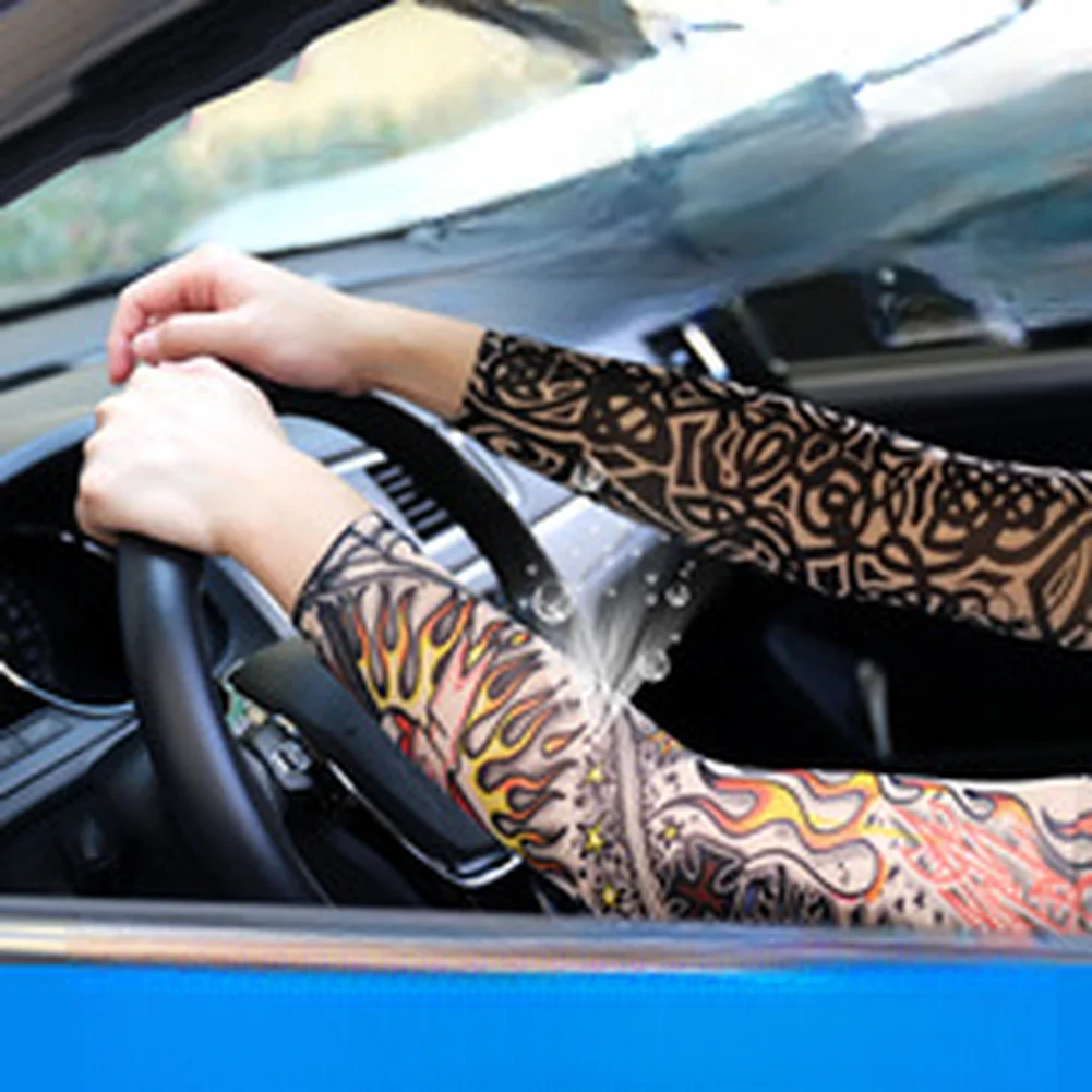 12Pcs Breathable Tattoo Arm Sleeves For Summer UV Protection Comfort Elastic Ice Silk Sleeve Cool Arm Cover For Cycling