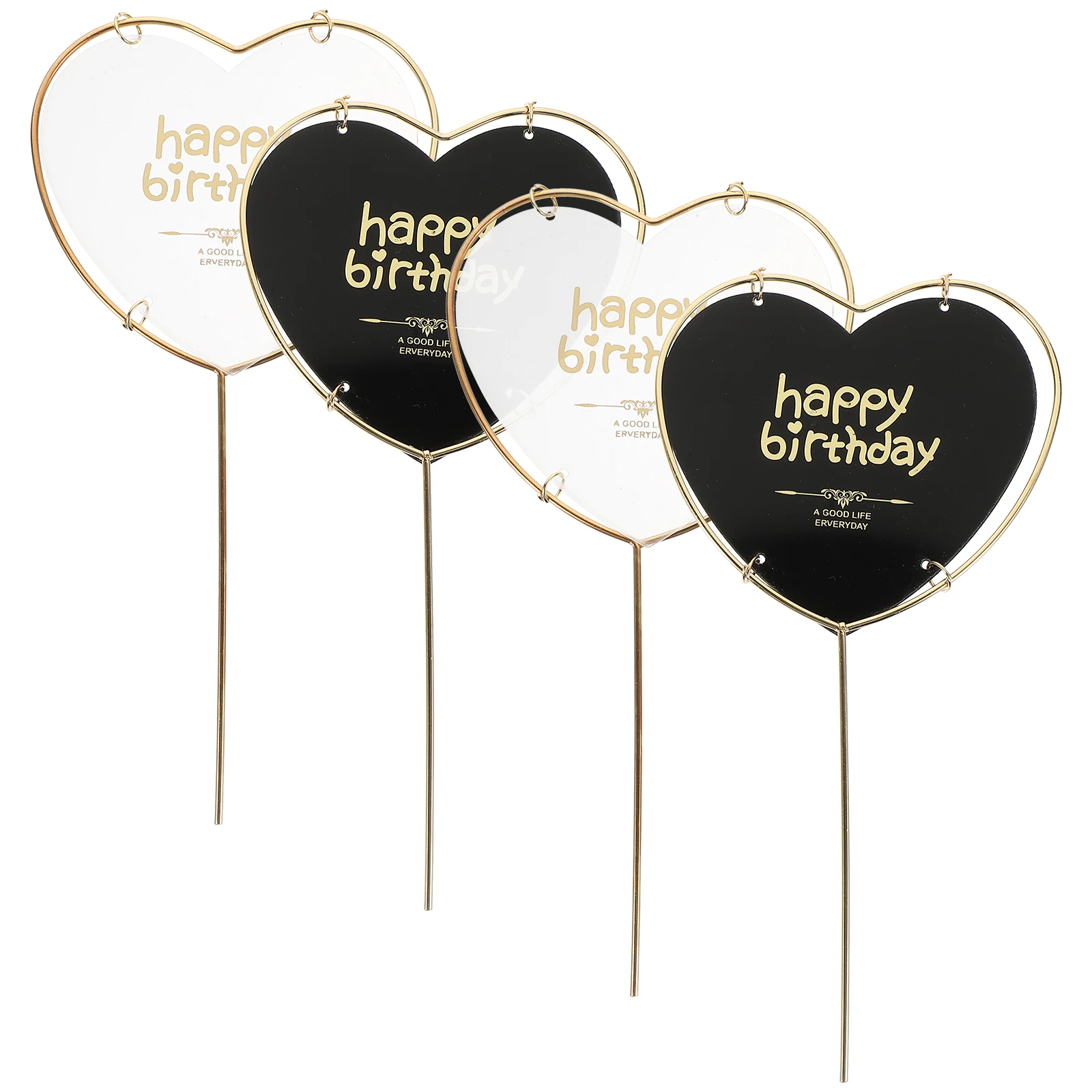 

4 Pcs Heart Shaped Acrylic Metal Cake Decoration Cupcake Topper Party Ornament Round Insert Birthday Decorations