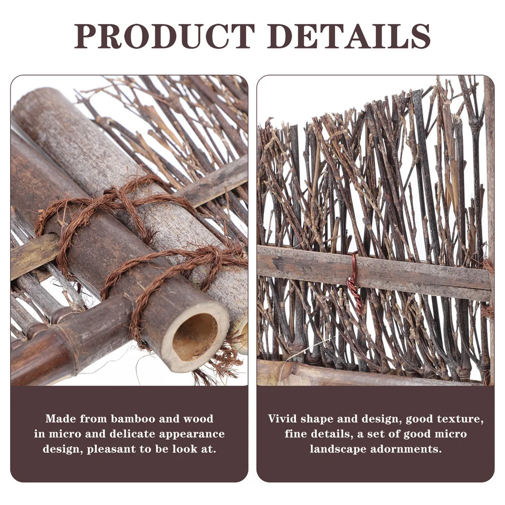

2Pcs Bamboo Mini Fence Delicate Handmade Decor for DIY Sashimi Plate Photo Prop Home Bonsai Micro Landscape Decoration