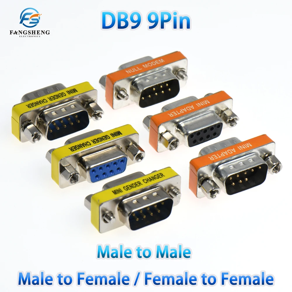 DB9 9Pin Male to Female/Male to Male/Female to Female/ Mini Gender Changer Adapter RS232 Serial plug Com Connector DB9