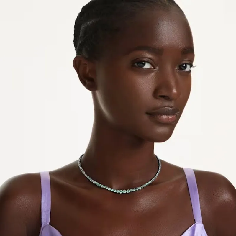 Light Luxury Short Green Gradient Necklace, Translucent and Finely Cut Crystal Collarbone Chain, Ladies' Daily Banquet Elegant Accessories