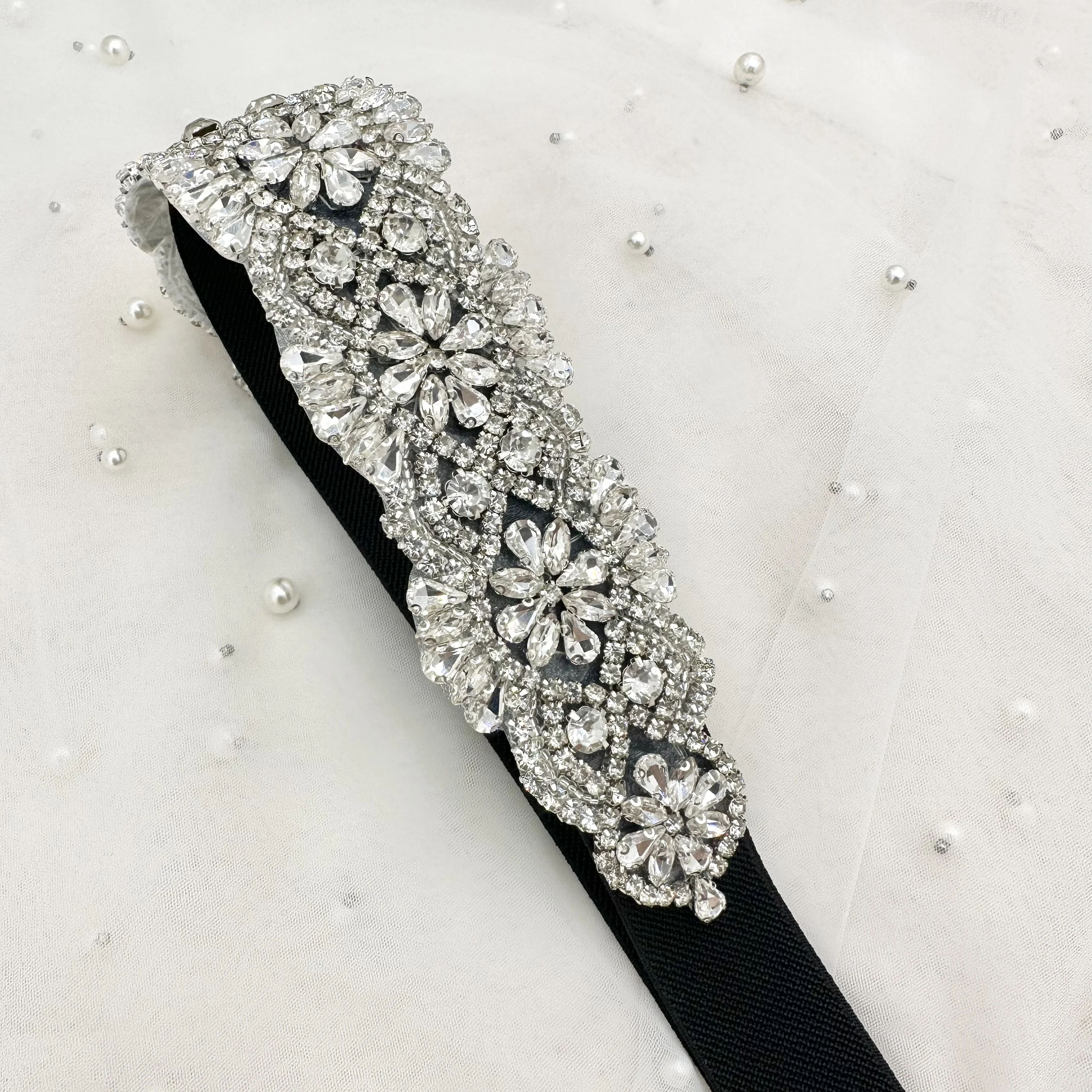 Ladies Elastic Waist Belt Hand-Sewn Glass Rhinestones Casual Evening Dress Party Dance Costume Accessory DIY Beading