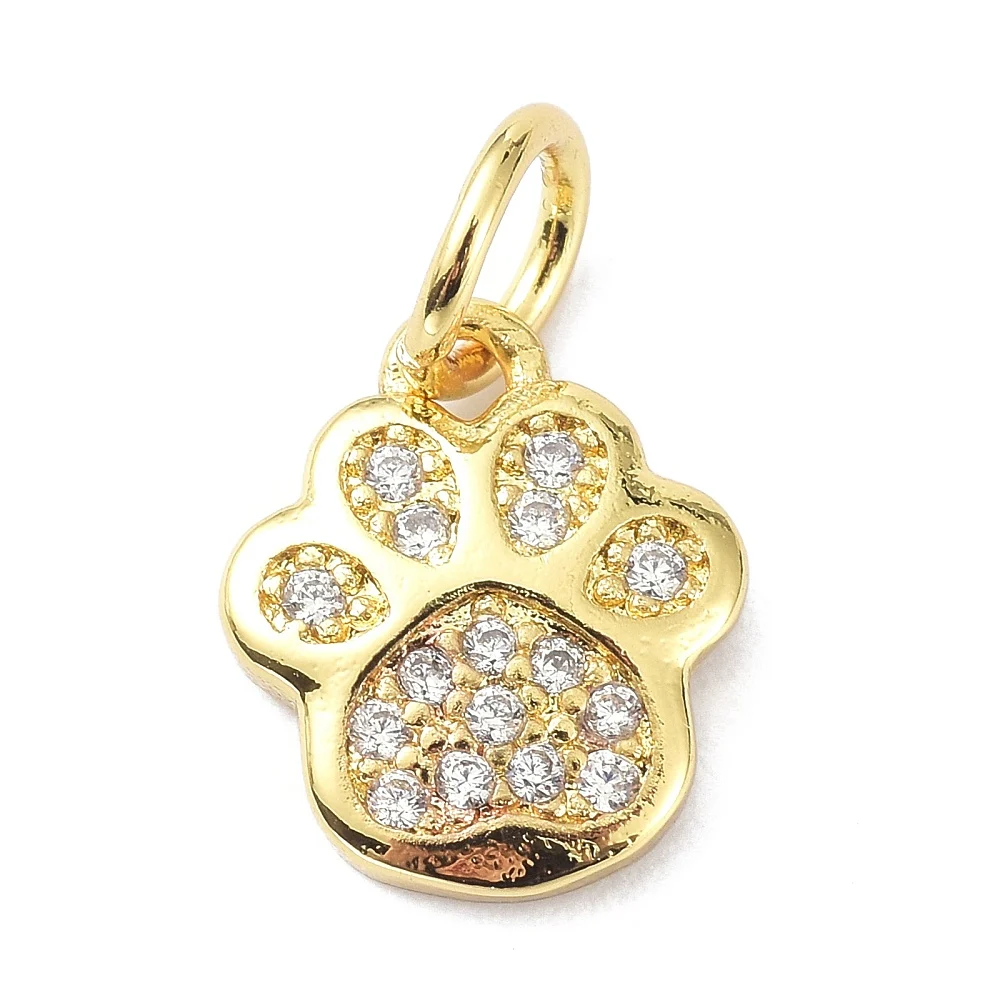 PandaHall 10pcs Brass Micro Pave Cubic Zirconia Charms with Jump Ring, Footprint Shape Lead Free Cadmium Free for Jewelry Making
