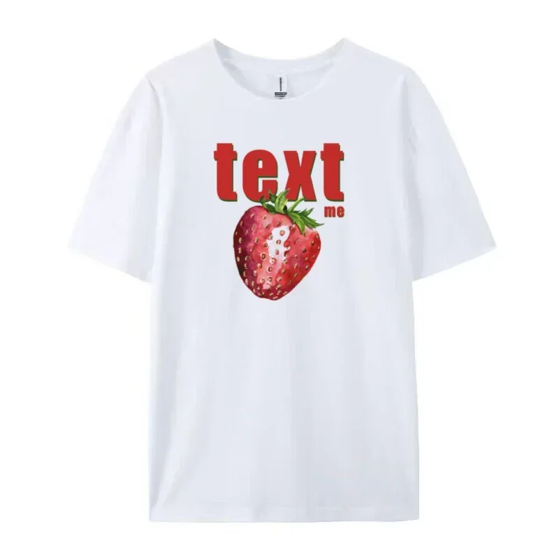 Retro Strawberry Printed Graphic Tees Women Cute Coquette T-Shirt Vintage Fruit T Shirt Y2k Grunge Aesthetic Streetwear Clothing