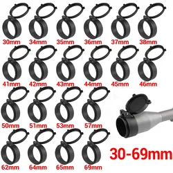 30mm-69mm caça transparente rifle escopo lente capa visão tática flip up tampa de proteção de mola rápida tampa de lente objetiva