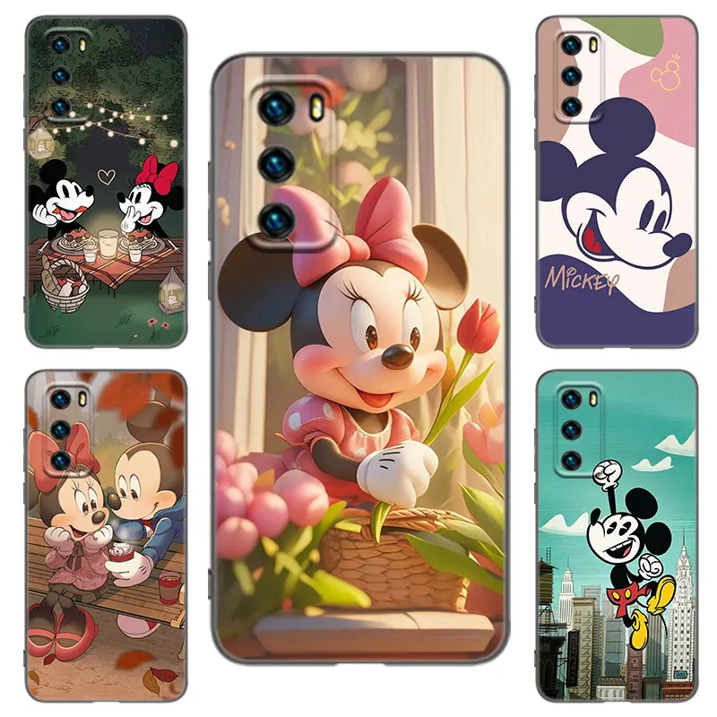 M-Mickey Mouse Black Phone Case For Huawei P20 P30 P40 Lite P60 Art Pura 70 Ultra P50 Pro P50E P Smart 2018 2019 2020 2021