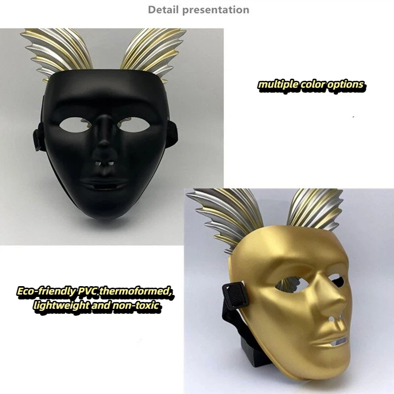 WeirdGoth White Full Face Hip Hop Mask, Hand Painted Abstract Ghost Mask Men Halloween Live Masquerade Prop Wholesale