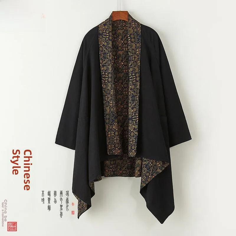 

Double-Sided Linen Cotton Chinese Sle Tang Suit Open Cardigan Dao Pao ex Ethnic Retro Spring Autumn Wear for Youth