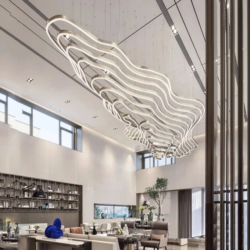 

Hotel Lobby LED Ring Luxury Chandelier Modern Custom Office Villa Lights Minimalist Art Creative Irregular Chandeliers