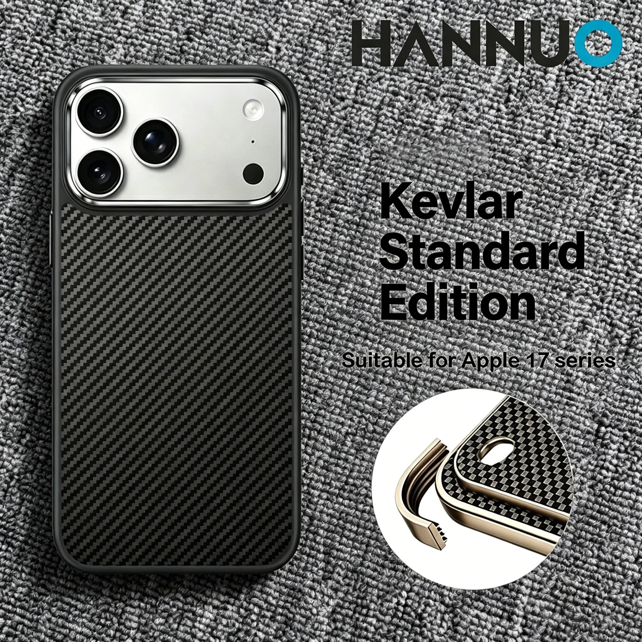 

HANNUO Carbon Fiber Case Kevlar Slim PC Phone Case for iPhone 17 Pro Max with Ultra-Thin Shockproof Hard Lightweight soft-edged