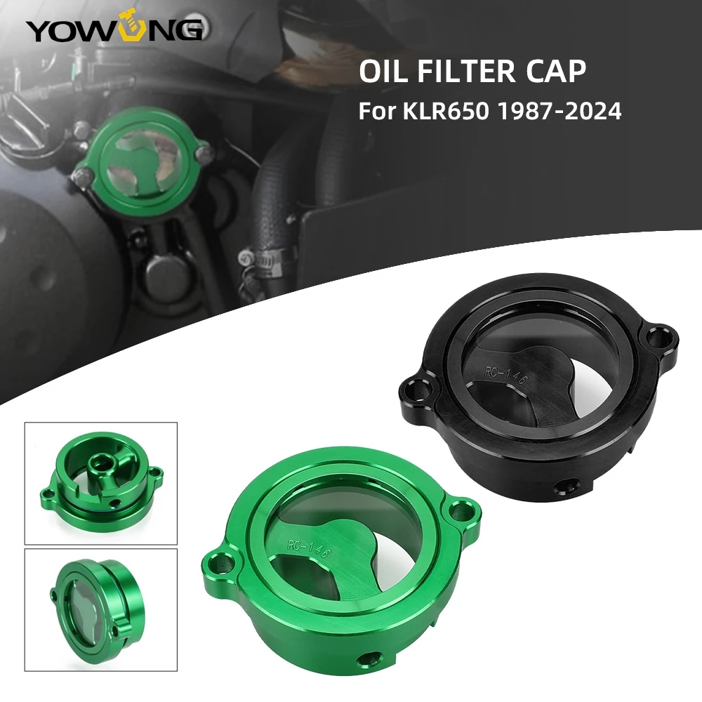 CNC Motorcycle Engine Oil Filter Cover Cap Protection For Kawasaki KLR650 KLR 650 1987-2024 2023 2022 2021 2020 2019 2018 2017