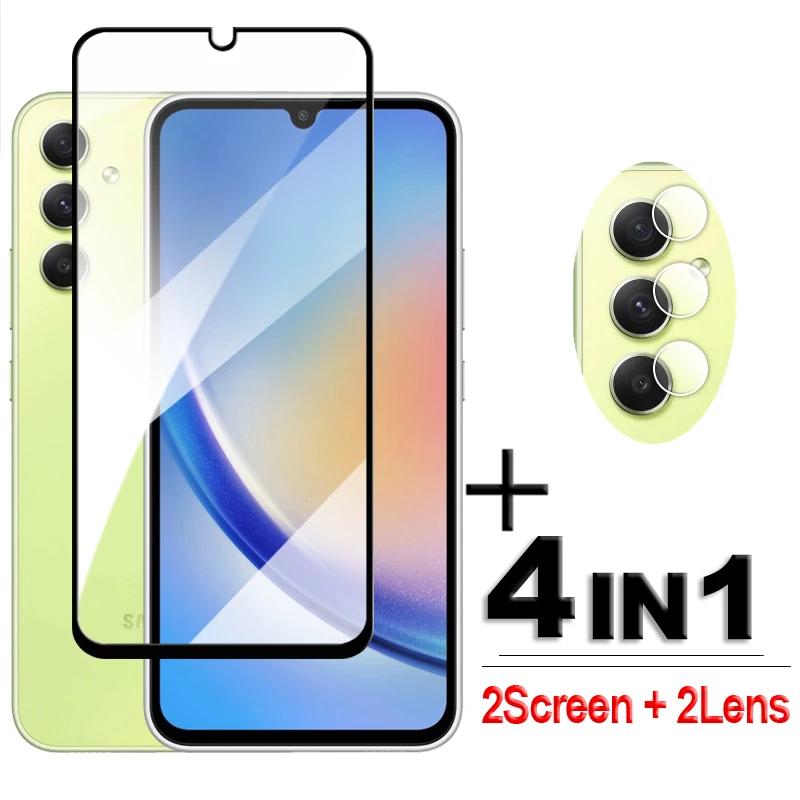 4in1 For Samsung Galaxy A34 5G Glass Galaxy A34 Tempered Glass 2.5D Full Cover Screen Protector Samsung A34 Lens Film 6.6 inch