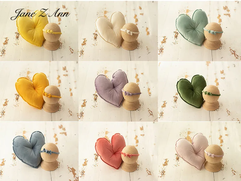 Colorful love velvet  pillow +bowheadband set baby heart shape shooting newborn photography prop