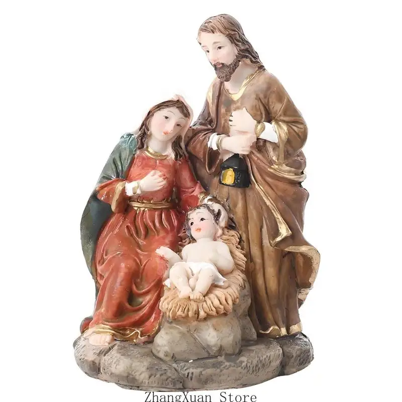 Weihnachtskrippe für den Innenbereich, Statuen der Heiligen Familie, Weihnachtskrippenfigur für die Regalauslage oder den – Detail 5