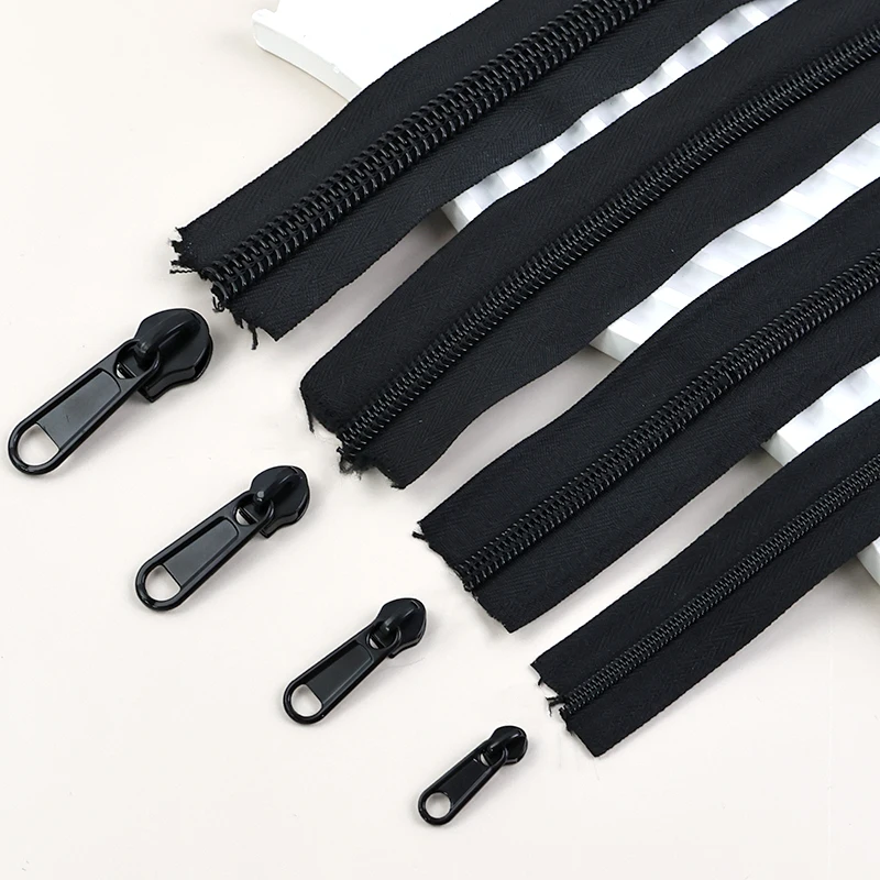 

10M Meetee Black Nylon Zipper Coil 10Pcs 3#5#8#10# Zippers Puller Jeans Bag Decor Replacement Zip Pocket Repair Kits Accessories
