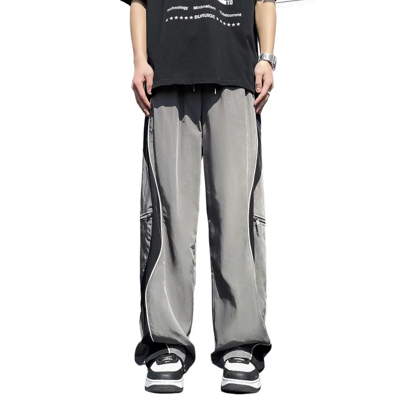 Men's Sports Pants Autumn High Street Cargo Pants Trendy Outdoor Casual Loose Color Block Functional Straight Wide Leg Trousers