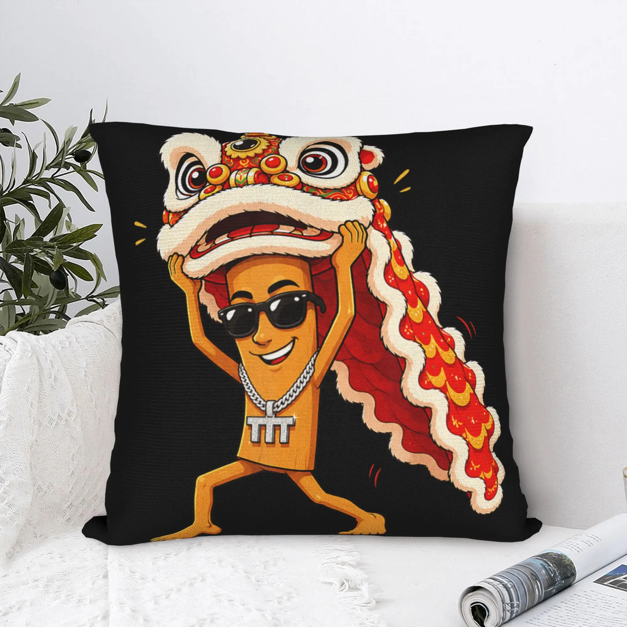 Lion Dance Celebration Brainrot Tung Sahur Lunar New Year Pillow Cover Trendy Pillow Case For Couch Living Room Soft Pillowcases