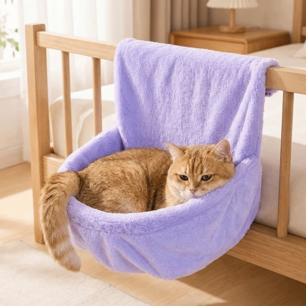 Space Saving Warm Hanging Cat Bed Semicircle Iron Frame Radiator Cat Hammock Soft Pet Hammock Nest Balcony Railing