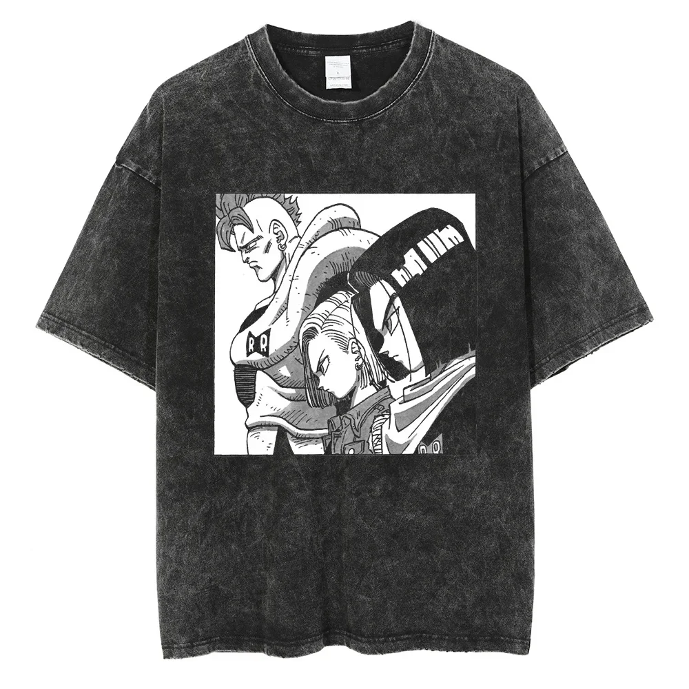 

2025 New BANDAI Streetwear T-Shirt Dragon Ball Anime Graphic T Shirt Harajuku Cotton 2024 Men Summer Black Washed Tshirt Loose