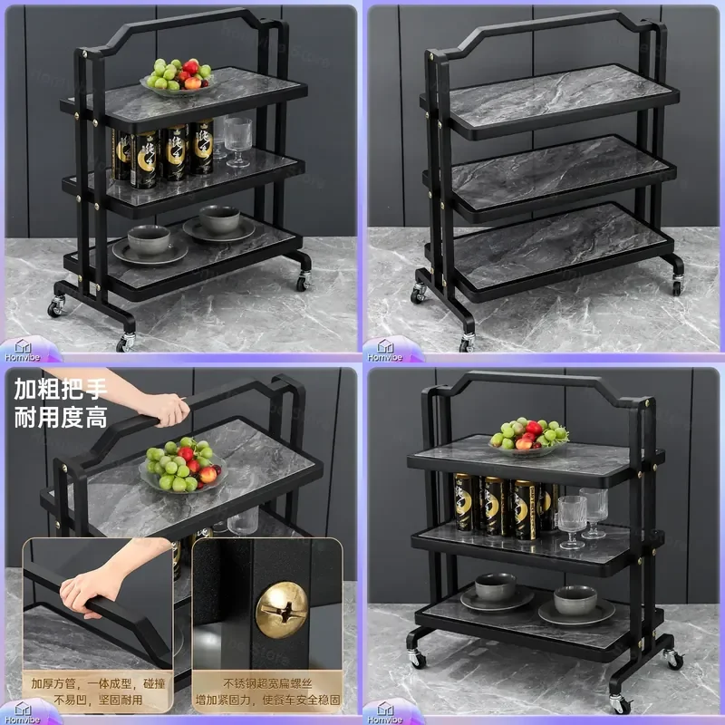 Stainless Steel Luxury Serving Trolley 3 Tier Food Delivery Cart Mobile Wine Rack Hotel Restaurant Kitchen Storage Shelf