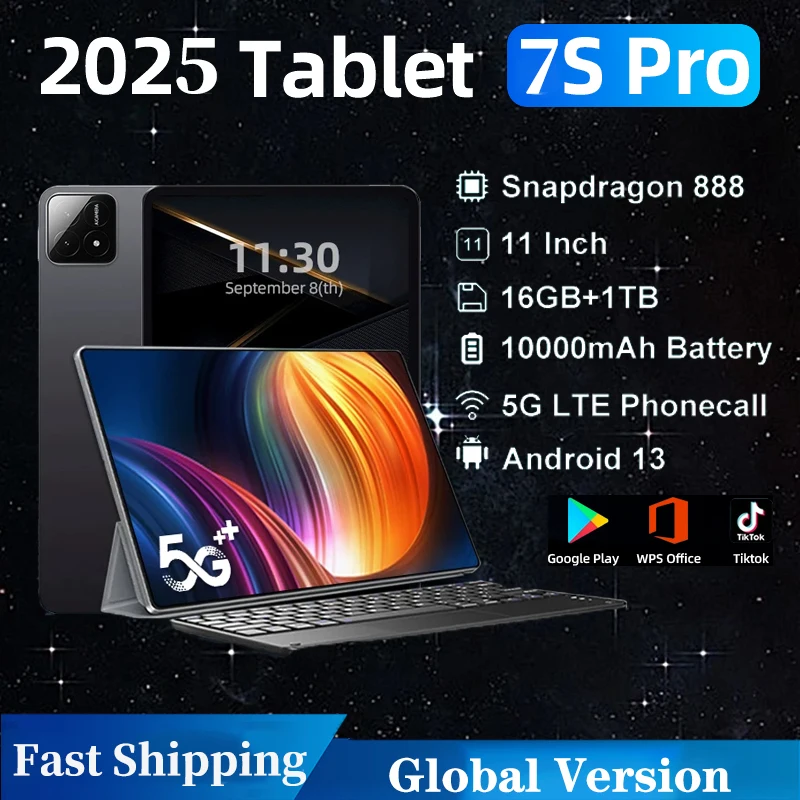 

2025 Pad 7S Pro Tablets Original Global Version 11inch HD 4K 16GB+1TB 20000mAh Android 14 Dual SIM Card Phone Call WIFI Tablet