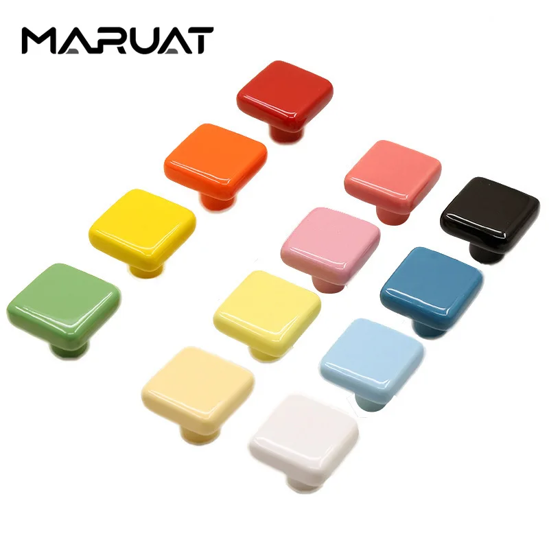 Colorful Square Ceramic Drawer Knobs 32mm Single Hole Closet Door Handles Cabinet Handles with Screws Furniture Handles