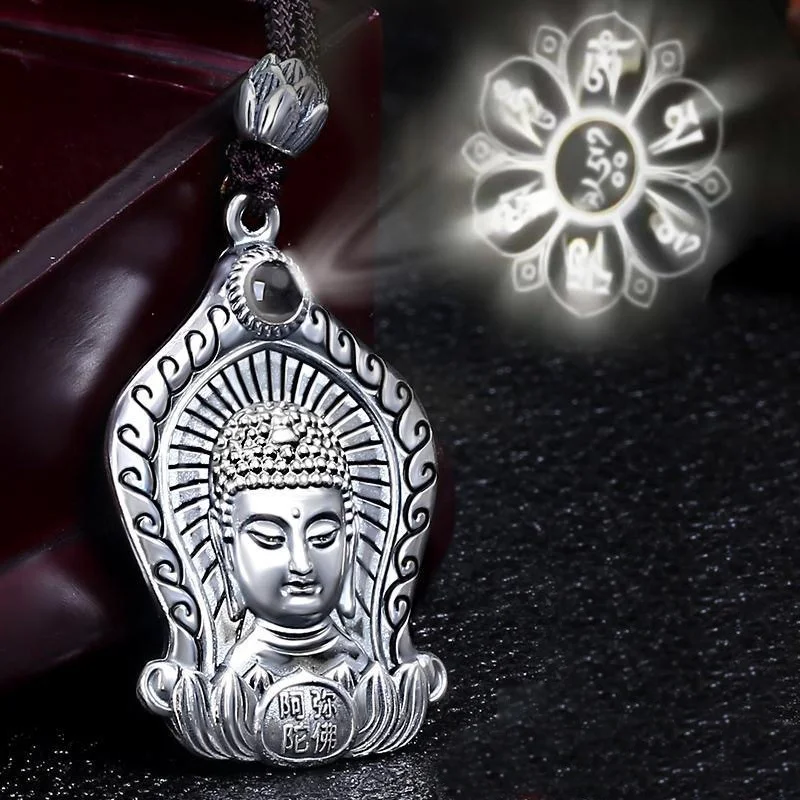 Blessing Tathagata Acala Amitabha Buddha Pendant Men Jewelry Vintage Lotus Buddhist Scriptures Amulet Necklace Male Accessories