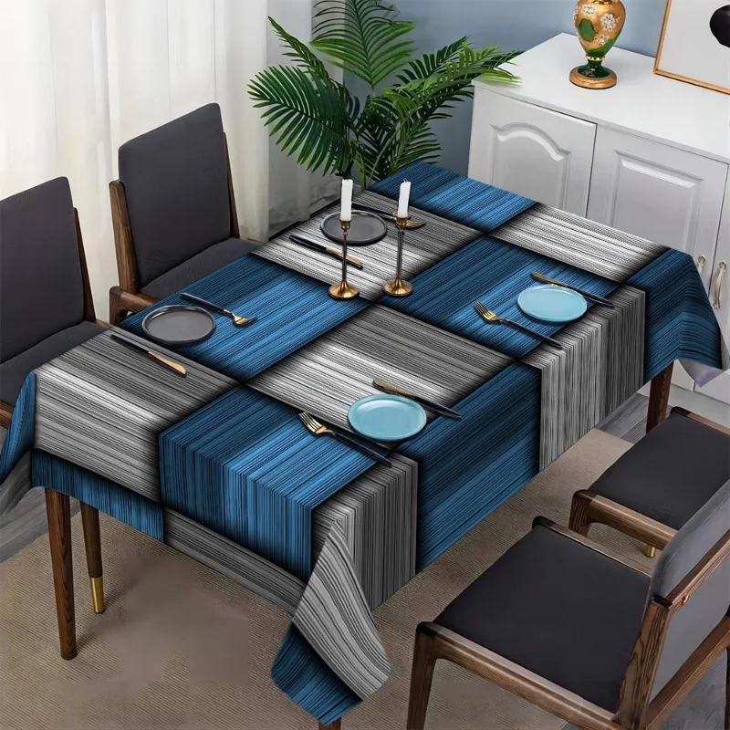 1 piece of blue and grey gradient mesh polyester tablecloth - rectangular home decor, for picnics and camping