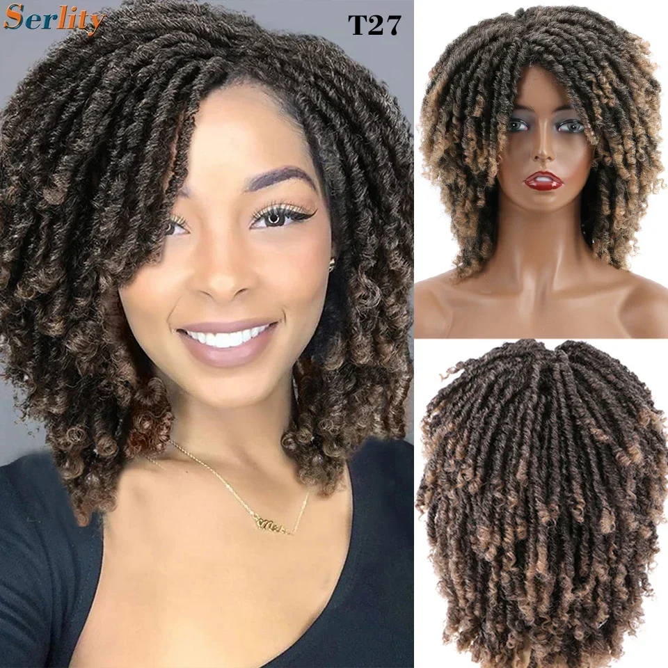 Ombre Dreadlock Wigs T1B 27 30 350 613 Grey Purple Green 11Colors Short Curly Big Afro Braided Wigs Faux Locs Crochet Twist Wigs