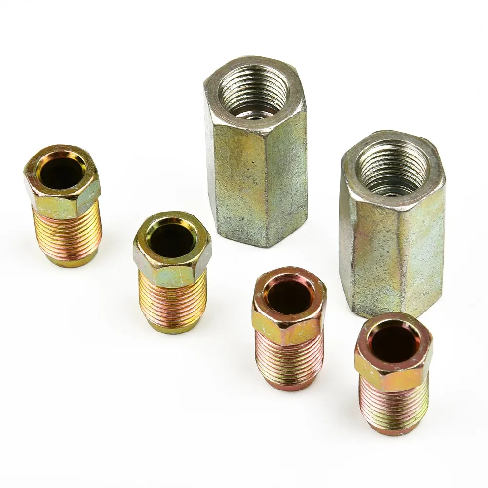 2x 10mm Female Brake Pipe Connectors & 4xs 10mm Male Short Pipe Screw Brake Nuts For 3/16inch Metric Braking Tubes