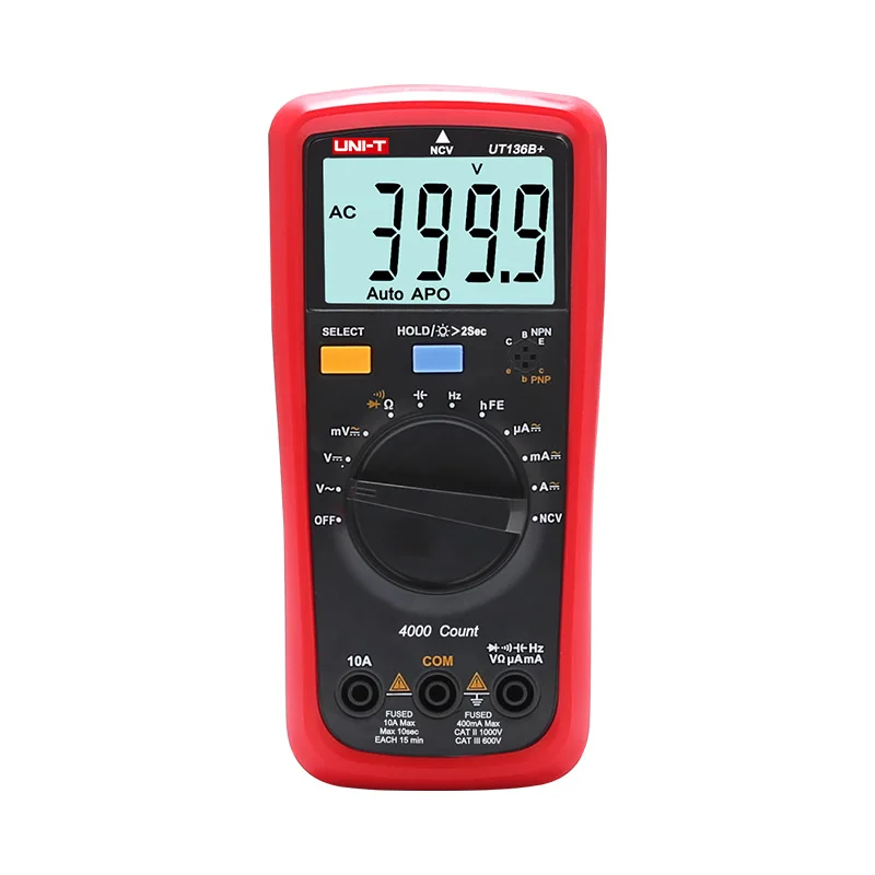 u ni-t UT136B+ Handheld Digital Multimeter Auto AC/DC DMM 1000V 10A Resistance Capacitance Frequency NCV HFE Tester