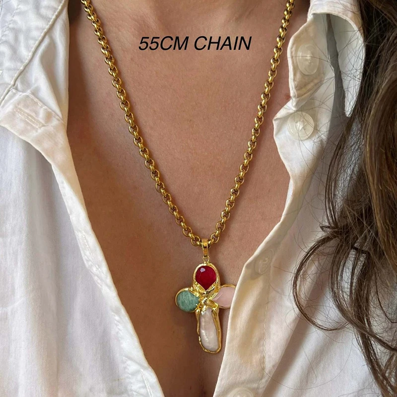 Edelstahl-Tauchglasur-Kreuzanhänger-Halskette, personalisiert, trendig, Emaille, weiß, farbenfroh, allergiebeständig, Schmuck, neu – Detail 2