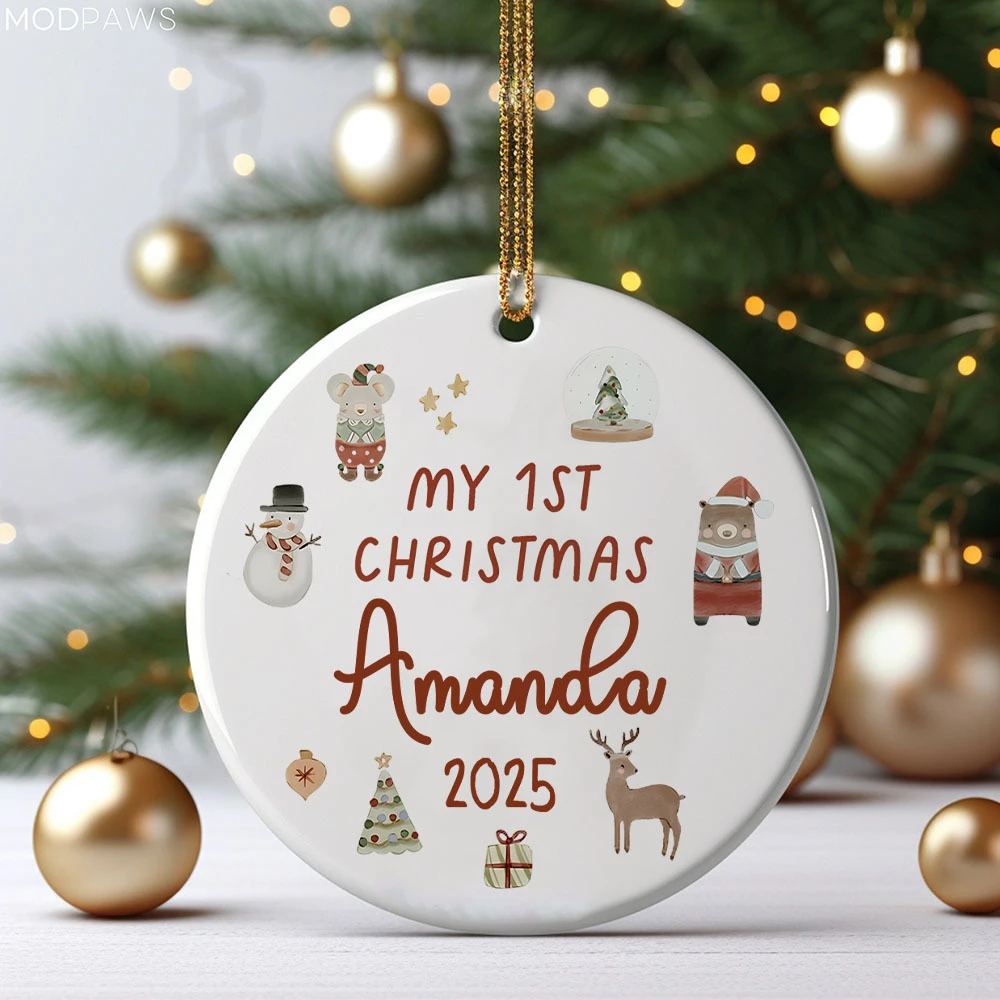 Персонализированное керамическое рождественское украшение, изготовленный на заказ подарок на память 2025 года с именем и датой, идеально подходит для праздничных торжеств и подарков на память