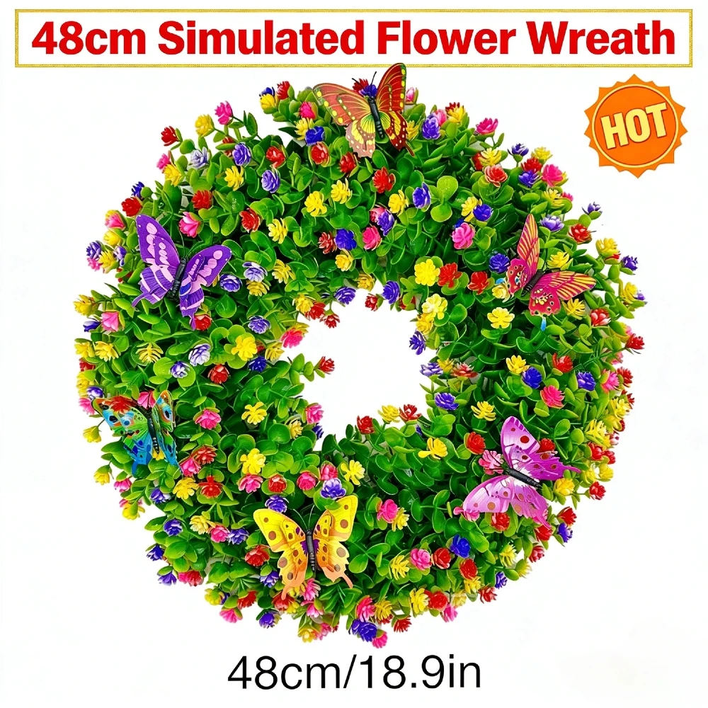 

Всесезонный искусственный венок из эвкалипта с бабочками, пластиковый цветочный венок, простой в уходе, для стен, окон, фермерского дома, вечеринок, праздников
