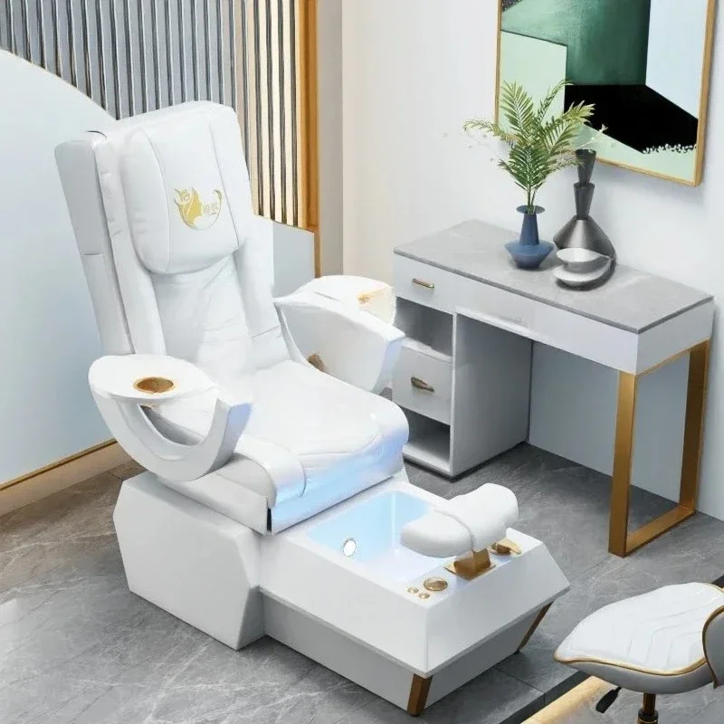 Pediküre-Stuhl, luxuriöse Massage-Fuß-Therapie aus weißem Leder, Spa-Massagestuhl, Pediküre-Rest für Schönheitsmöbel im Nagelstudio