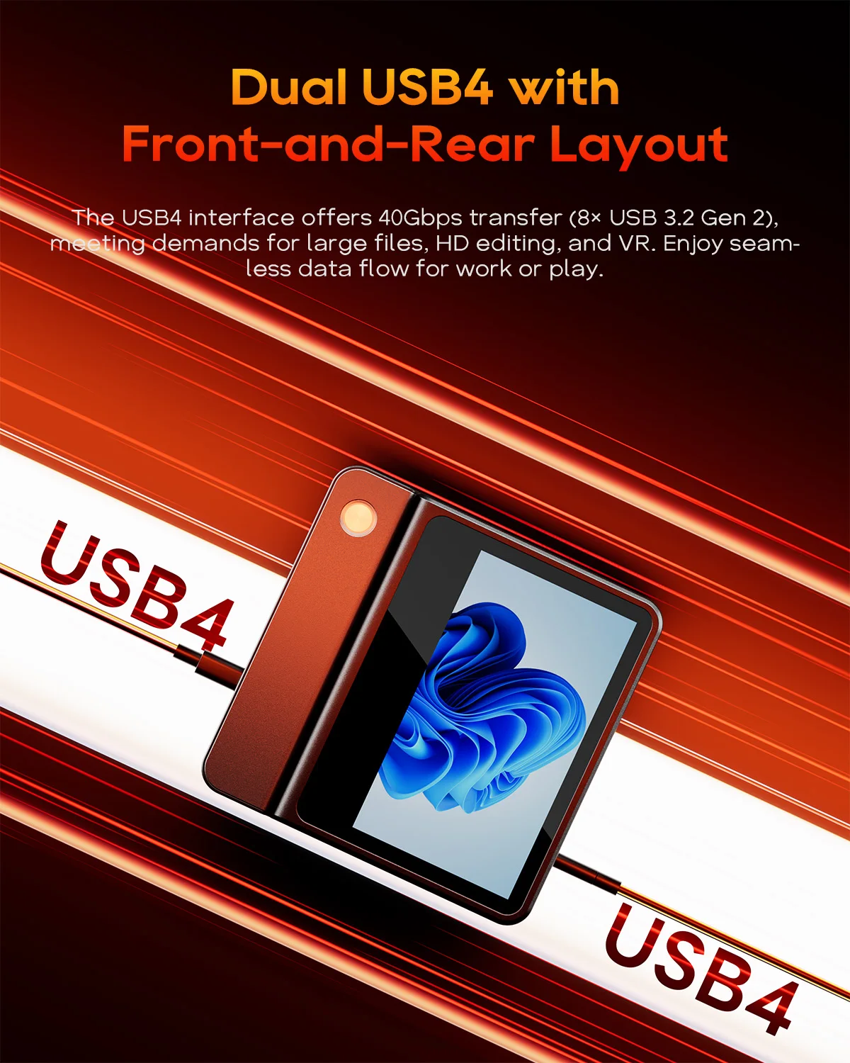 كمبيوتر مكتبي للألعاب عالي الأداء من Aoostar G-FLIP AMD Ryzen7 Pro 8845HS بشاشة لمس 5 بوصات USB4 OCuLink لنظام التشغيل Windows 11