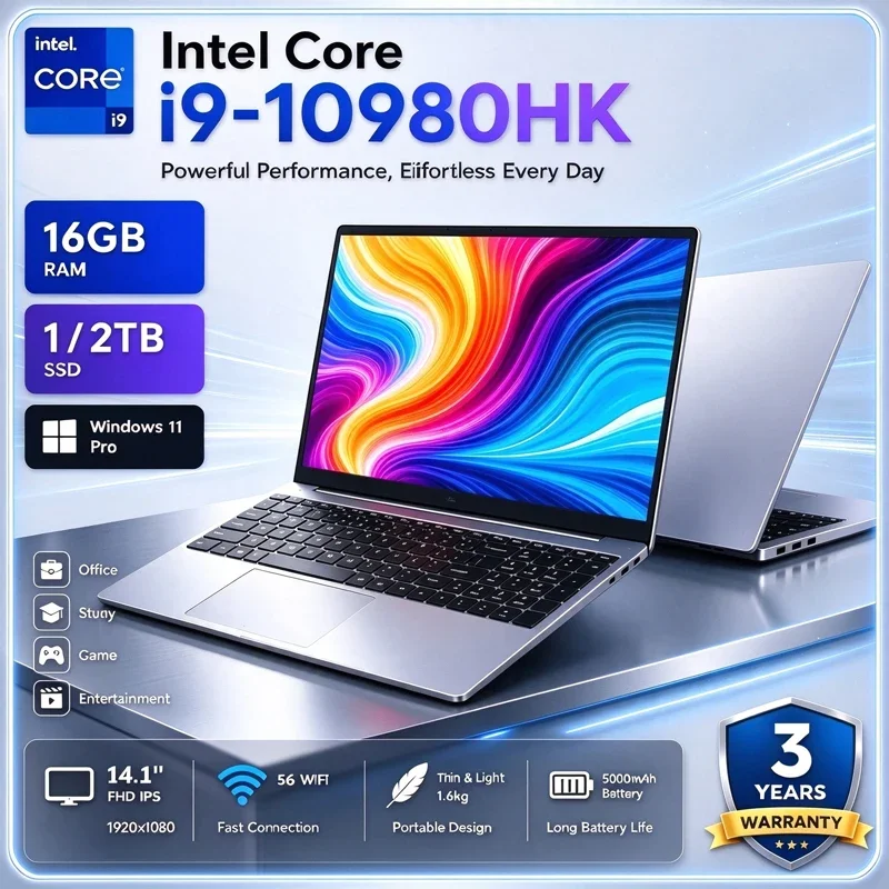 NEW Intel Core I9 10980HK Laptop 14.1 inch 16GB RAM 1TB 2TB SSD Portable Gaming Laptops Windows 11 Office PC Notebook Computer