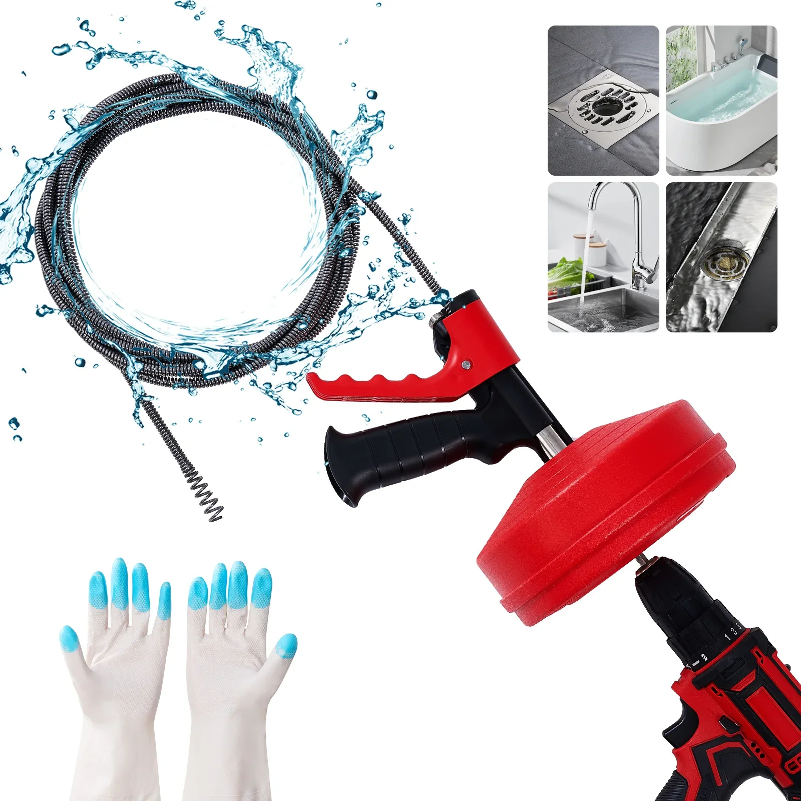 Professional Drain Snake Auger Flexible Plumbing Manual/Electric Drain Clog Remover Quickly 5-10m Length Pipe Dredging Machine