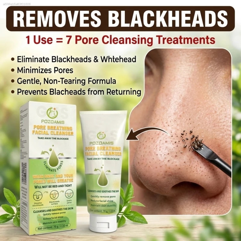 POZOAMIS Deep Pore Cleansing Facial Cleanser Cream Gentle Face Wash Remove Excess Oil Help Refine Skin Pore Appearance Daily Facial Cleansing Skin Care Product