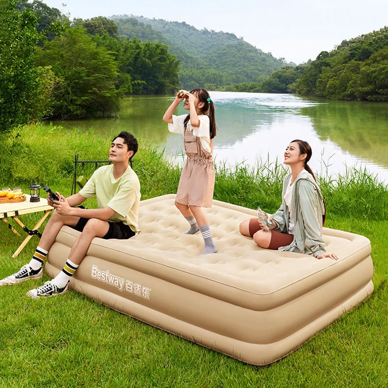 ​Inflatable Guest Bed Dual-Use Floor Mattress Indoor Outdoor Self-Inflating Sleeping Pad For Camping Emergency Compact With Pump