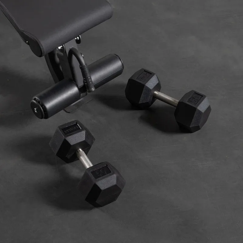 Large Fitness Equipment 80 LB Pair Free Weights, Black Rubber Coated Hex Dumbbell, Straigh