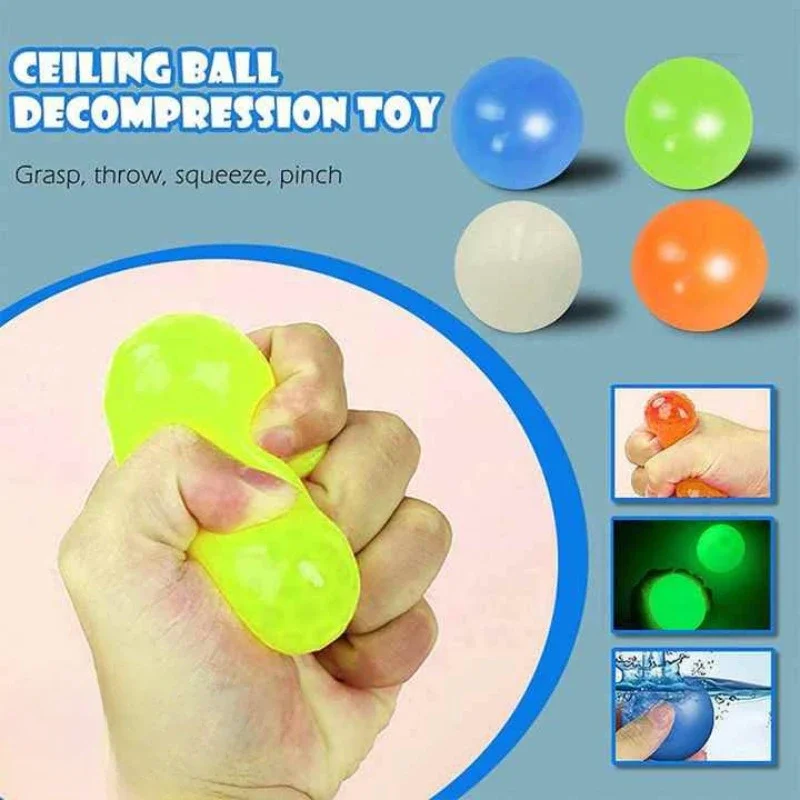 1-40PCSDecompression Glow-in-the-dark Bouncy Ball Sticky Wall Ball Stress Relief Vent Glow-in-the-dark Ball Suck Wall Toy Ball