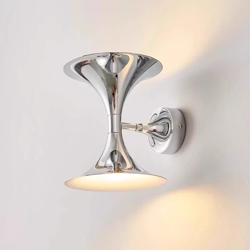 Minimalist Chrome Horn Wall Lamp Modern Bedroom Headboard Decorative Lighting Fixture Corridor Background Living Room Lighting