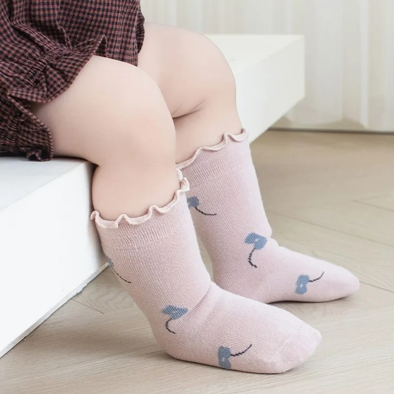 4 Pairs Baby Socks Spring And Autumn Pure Cotton Loose Mouth Legs Fungus Edges Middle Tube Kids Socks