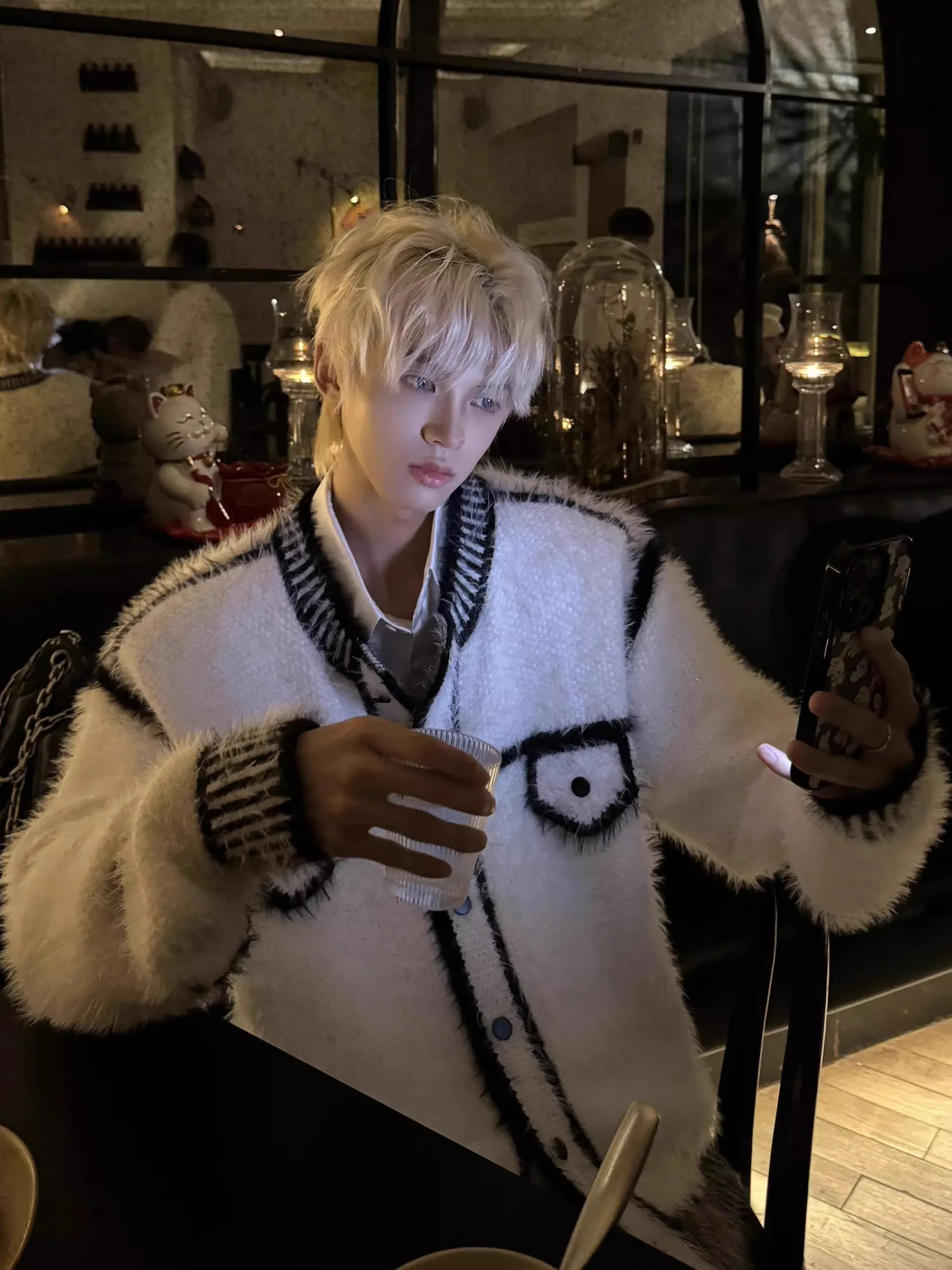 

Knitted Plu Cardigan Men's Winter Warm Color Blo Trendy Lazy Versatile Sweater Jaet Casual Loose Fit Long Sve